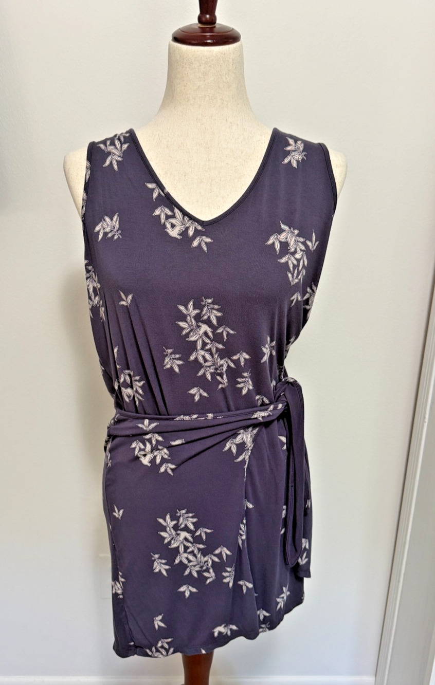 Soma Large Purple Floral Wrap Night Gown Short Sleeveless Rayon Stretch Jersey
